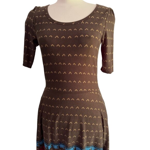 LuLaRoe Nicole Brown Aztec Print Fit and Flare Dress Sz Medium Womens Brown Boho - Picture 8 of 8